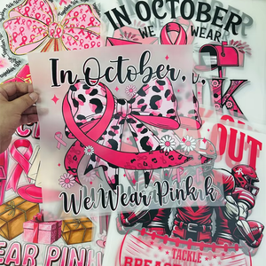 Customized Breast Cancer Dtf Transfers Ready to Press Vinyl <strong>Printed</strong> Designs Sticker Heat Transfer <strong>Iron</strong> <strong>on</strong> Labels for T-shirt - Product Image 2