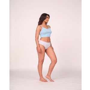 Culottes hipster taille moyenne pour femme en coton à carreaux bleus avec ceinture élastique imprimée, tissu respirant et doux, vente en gros - Product Image 4