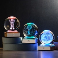 Lampe LED 3D en verre de cristal, cadeau d'anniversaire, plante de lune gravée au Laser, cœur, boule de nuit personnalisée