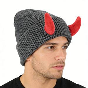 HZM-61223 Bonnet en tricot à cornes de démon pour adulte, bonnet original pour femmes et hommes, bonnet à cornes de démon, bonnet d'hiver chaud, bonnet hip-hop - Product Image 1