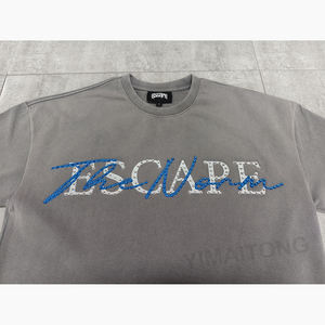 เสื้อยืดผ้าฝ้าย100โอเวอร์ไซส์สำหรับผู้ชายเสื้อยืดวินเทจแบบครอปโอเวอร์ไซส์ลายกราฟิกพลอยเทียม - Product Image 2