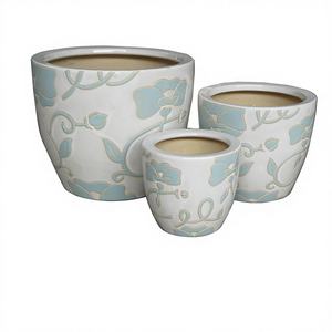 Juego de Macetas de Cerámica Esmaltada de Estilo Moderno Vietnamita con Orificio de Drenaje para Uso en Interiores/Exteriores, Jardín y Vivero - Product Image 1