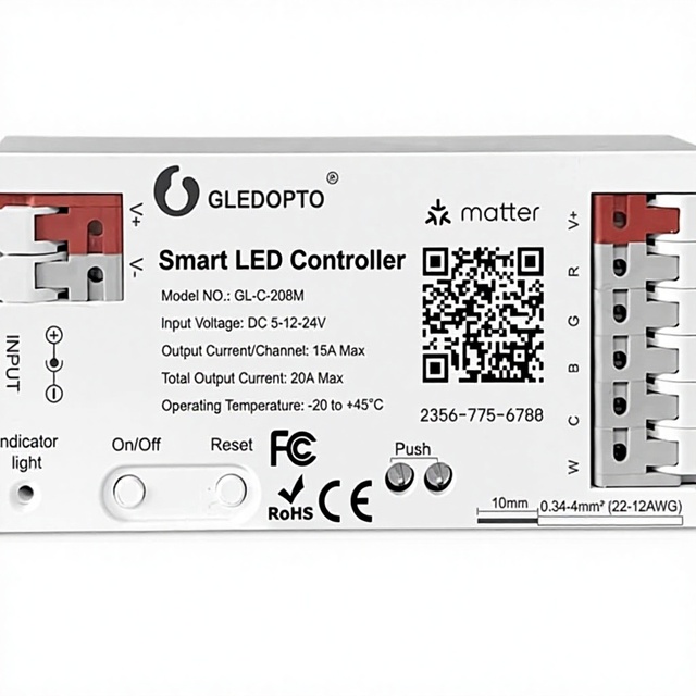 Matter GL-C-208M Smart LED Controller | App Control | RGBCCT Compatible Apple/Alexa/Google Home | RGB LED Strip Dimmer Warm/Cool