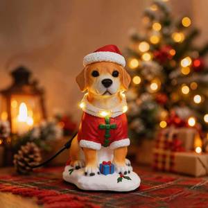 Figurines de chien de Noël musicales lumineuses, 2 styles Corgi Golden Retriever en résine avec 8 chansons de Noël, décoration de table - Product Image 6
