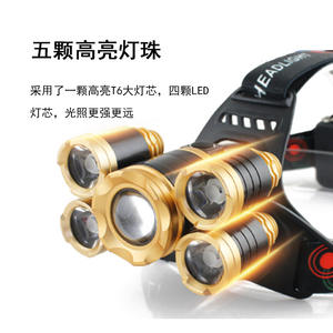 Linterna Frontal LED Recargable XML 5 LED, Lámpara Frontal T6, Linterna con Batería 18650, Ideal para Camping y Pesca - Product Image 2