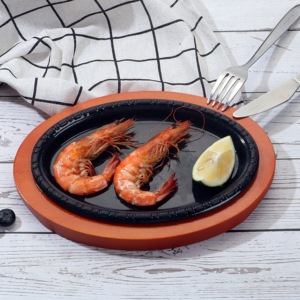 Plat de service ovale en <span class=keywords><strong>fonte</strong></span>, Mini <span class=keywords><strong>plaque</strong></span> de Grill avec plateau en bois - Product Image 6