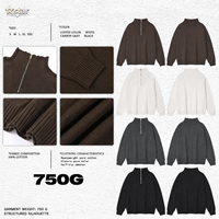Sweater Pria Warna Solid Setengah Resleting 100% Katun Kerah Tegak Lengan Panjang Rajutan Kasual OEM Label Pribadi Logo Kustom