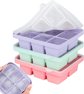 6 Cavity Bpa Free Eco-Friendly <b>Silicone</b> <b>Tray</b> with Lid Flexible Stackable Easy-Release Ice Cube Molds - Product Image 1