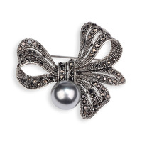 Broche Nœud Papillon Grande Taille en Alliage Noir Pistolet, Ornée de Strass et Perles, Style Vintage, Personnalisée, pour Femme - Article de Commerce Extérieur Très Vendu