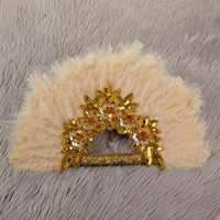 Éventail en plumes blanches et dentelle dorée pour mariée européenne, mariée africaine, demoiselle d'honneur, cérémonie de mariage, mariage à la plage