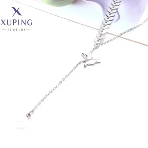 N627 Xuping joyería al por mayor cabeza de conejo anillo cuenta mariposa hoja negro rectángulo platino plateado collar de acero inoxidable - Product Image 1