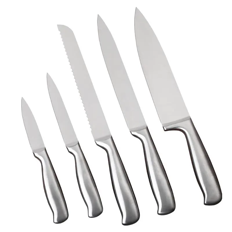 Wholesale classical 5pcs Kitchen Knife Set 3CR13 stainless steel 430 handle cleaver chopping knife set bread knife