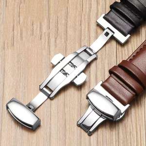 Bracelet de <span class=keywords><strong>montre</strong></span> de qualité supérieure en cuir véritable, universel, avec fermoir papillon sécurisé, bracelet de <span class=keywords><strong>montre</strong></span> souple en cuir pleine fleur pour femme et <span class=keywords><strong>homme</strong></span> - Product Image 4