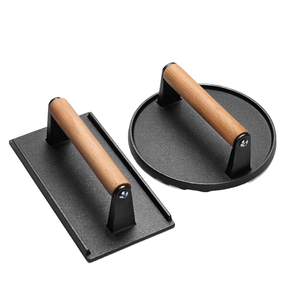 Presse à viande rectangulaire robuste en acier inoxydable antiadhésive écologique pour grillades, pressoir à bacon avec poignée en bois - Product Image 1