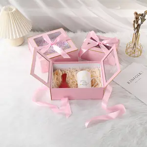 Benutzer definierte Farbe Logo Band Boite Cadeau Hochzeit Geburtstag Kosmetik Parfüm Box Verpackung Pink Pvc Transparent Window Geschenk box