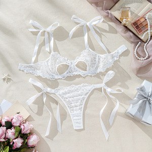 ชุดชั้นในเซ็กซี่สองชิ้น ลายลูกไม้ปักฉลุลายเว้าอก ประดับโบว์ริบบิ้น สำหรับสาวฮอตบนโลกออนไลน์ - Product Image 6