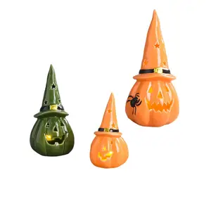 Direct factory Ceramic Halloween Pumpkin led lighted Pumpkin crafts Porcelain pumpkin