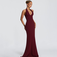 Robe d'été chic et sexy pour femme, décontractée, col halter, décolleté plongeant, robe de soirée dos nu, coupe ajustée, longue, pour les fêtes et les vacances