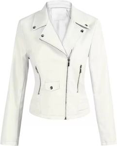 Chaqueta de Pu para <span class=keywords><strong>mujer</strong></span> de alta calidad de fábrica de China para Otoño Invierno Blouson Sngal Color en blanco Estilo fresco <span class=keywords><strong>Mujer</strong></span> Chaqueta de cuero de Pu agradable - Product Image 2