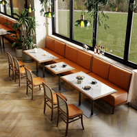 Ensemble de meubles de restaurant commercial en cuir sur mesure, table et chaises en rotin pour café, bistrot