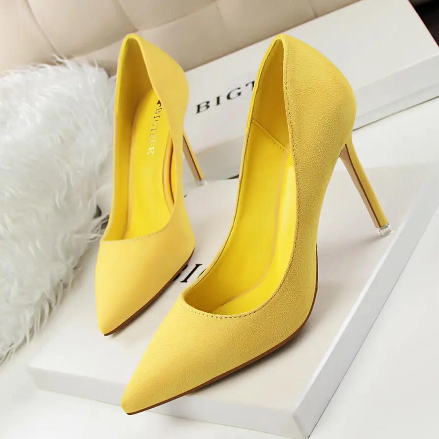 High Quality Pure Color Trend Career Dress Shoes Fashion Suede Pointed-toe Female Heel Shoes Sexy