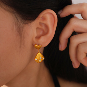 รูปหัวใจรูปเปลือกหอยต่างหูแบบห้อยชุบทองไรน์สโตนสตั๊ดปาร์ตี้แฟชั่นเครื่องประดับ EH1357 - Product Image 4