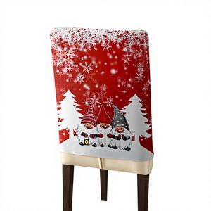 ชุดคลุมเก้าอี้คริสต์มาสสีแดงเทา ลายการ์ตูนน่ารัก วัสดุผ้า ใช้ซ้ำได้ ทนทาน ขนาด 47x57 ซม. ของตกแต่งโต๊ะอาหาร - Product Image 1