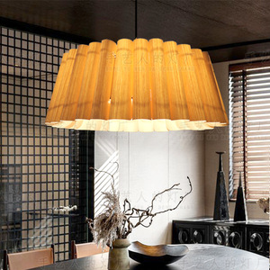 Lustre rond en bois de style chinois avec LED pour salle à manger, salon, chambre à coucher - Product Image 5
