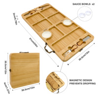 Plateau à fromage en bambou pour la maison et la cuisine, plateau de service en bois avec 4 couteaux en acier inoxydable, 2 coupelles à sauce, plateau à charcuterie découpable au laser