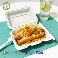 Boîte à lunch jetable en amidon de maïs 9*6 pouces, portable, biodégradable, écologique, de qualité alimentaire, micro-ondable, contenants à clapet pour la restauration rapide