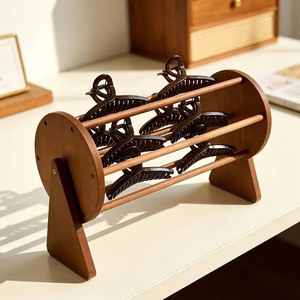 Wooden Hair Clip Storage Rack Rotatable <b>Desktop</b> Organizer For Hair Accessories Solid Wood Design - Product Image 1