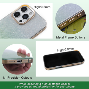 Funda de teléfono celular para iPhone 15 personalizada con polvo brillante dentro de parachoques de aluminio alrededor de protección contra caídas estilo de lujo - Product Image 5