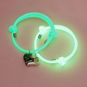 Glow in the Dark Luminous <b>Rope</b> <b>Bracelet</b> for Women Men Valentine's Day Gift Magnet 100 Language I Love You Heart Couple <b>Bracelet</b> - Product Image 1