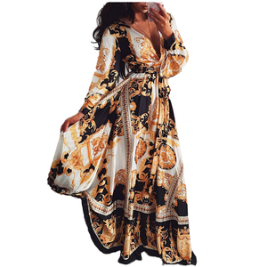 Abito <span class=keywords><strong>da</strong></span> sera <span class=keywords><strong>da</strong></span> donna elegante <span class=keywords><strong>e</strong></span> Sexy nuovo stile Glitter profondo scollo a V stampato lungo fino al pavimento in Chiffon - Product Image 1