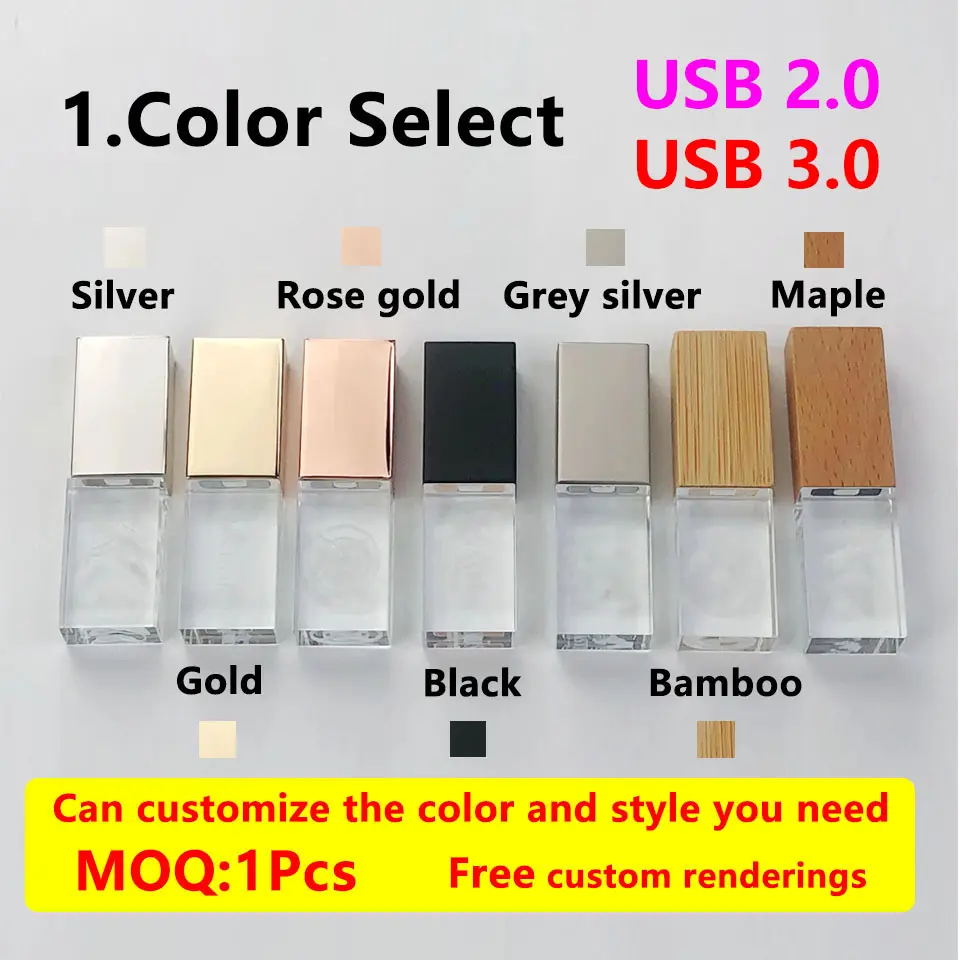 Luxe Roségouden Pen Drive 2.0 3.0 Mini Glas 8Gb 16Gb 32G 64Gb 128Gb 256Gb Custom Logo Pendrive Crystal Usb Stick Flash Drives