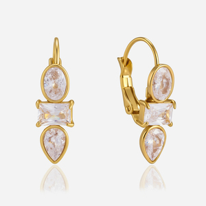 J&D Jewelry - Pendientes de <span class=keywords><strong>Acero</strong></span> <span class=keywords><strong>Inoxidable</strong></span> con Circonita Geométrica y Oro de 18K, Resistentes al Agua, Modernos, con Cierre de Palanca para Mujer - Product Image 1