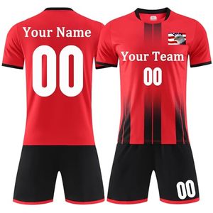 Ensemble de maillots de football rouge personnalisé pour hommes, uniforme d'équipe à manches courtes, kit de football en polyester sublimé à séchage rapide avec numéro et nom - Product Image 1