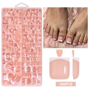160 faux ongles carrés courts à presser pour les orteils, série couleur nude, pré-finis, pour manucure des pieds, DIY, salon <span class=keywords><strong>de</strong></span> manucure - Product Image 6