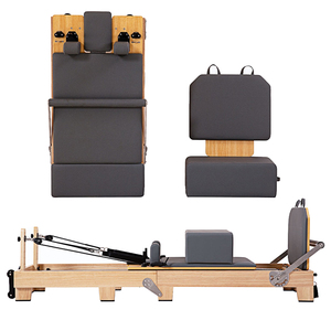 Machine de réformateur de Pilates en cuir PU pliable en bois de caoutchouc rentable équipement de Pilates à la maison - Product Image 1