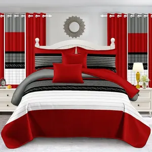 ผ้าปูที่นอนผ้าฝ้ายคุณภาพสูงปลอกผ้านวมที่สวยงามพร้อมชุดเครื่องนอนสีแดงหรูหราเย็บปักถักร้อยสี่ชิ้น