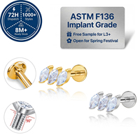 Piercing de corps fin JIAXIN en titane de qualité implant ASTM F136 avec zircon, à filetage interne, pour labret, hélix, tragus, lèvre, pour mariage