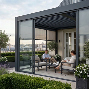 <span class=keywords><strong>Pergola</strong></span> <span class=keywords><strong>en</strong></span> aluminium de luxe sur mesure <span class=keywords><strong>avec</strong></span> <span class=keywords><strong>toit</strong></span> <span class=keywords><strong>en</strong></span> <span class=keywords><strong>verre</strong></span> <span class=keywords><strong>et</strong></span> portes coulissantes pour véranda extérieure toutes saisons <span class=keywords><strong>et</strong></span> serre-gazebo - Product Image 1
