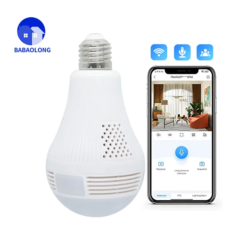Smartbulb Security Camera Panoramic Indoor/Outdoor Wireless IP WiFi Camera for Baby/Net/NY/Elder/Home, Night Vision