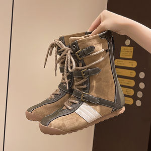 <span class=keywords><strong>Botas</strong></span> cortas informales con cremallera trasera y correa Retro a la moda para mujer, <span class=keywords><strong>botas</strong></span> ajustadas de tubo medio de fondo plano, <span class=keywords><strong>botas</strong></span> vaqueras al tobillo - Product Image 1