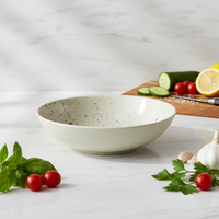 Service de table en céramique classique blanc moucheté |   Assiettes, bols et tasses en grès |   Compatible micro-ondes, lave-vaisselle et four