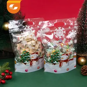 Custom Printed Plastic Packaging Stand Up Pouch Candy Biscuit Snack Packaging Bag Christmas Snowman Sealed Zipper Bag