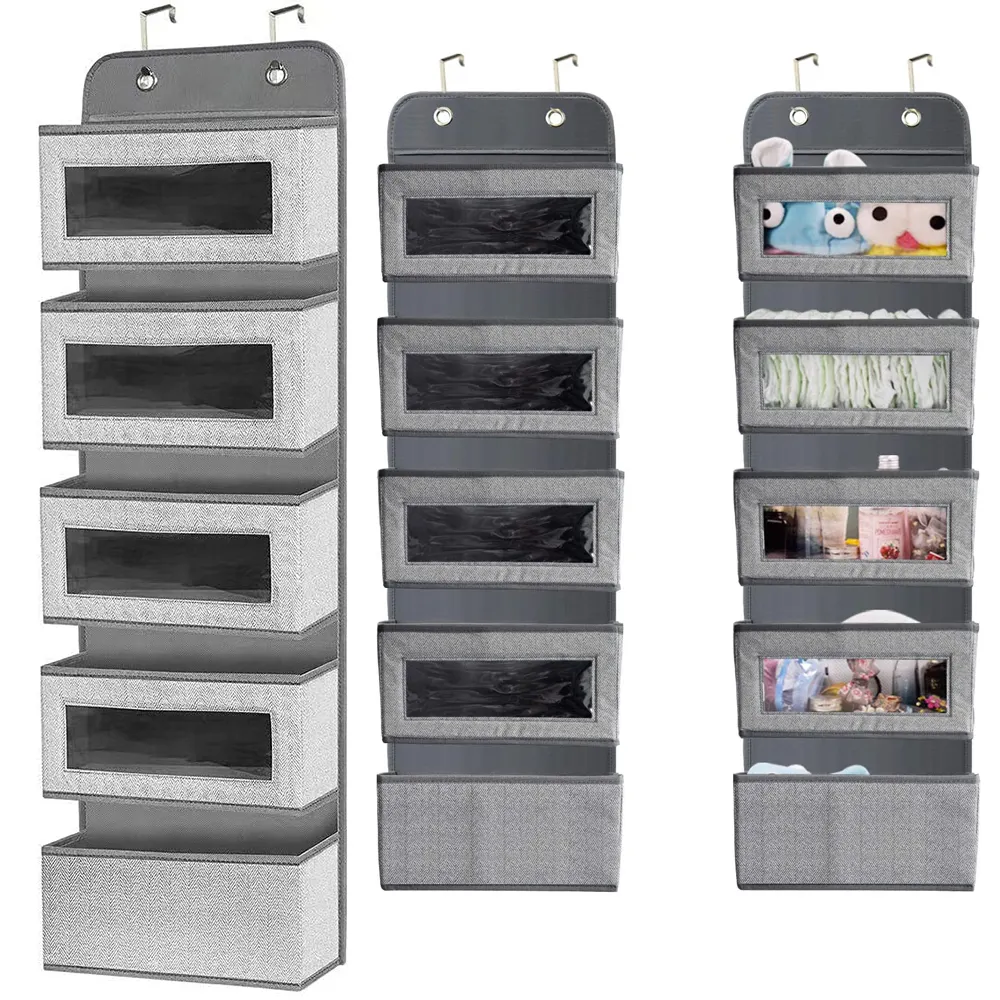 Over The Door Hanging Organizer Storage,Wall Mount Storage with Clear Windows and 2 Metal Hooks
