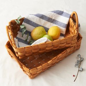 Cesto de Navidad ancho plano hecho a mano, canasta de almacenamiento rectangular de Chip de madera, para Picnic - Product Image 2