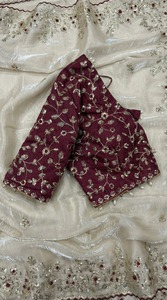 Sari de Satén de Diseño Fandy con Bordado de Lentejuelas de 3mm, Blusa con Costuras Completas en Contraste para Mujer, Ideal para Fiestas y Eventos Tradicionales - Product Image 4