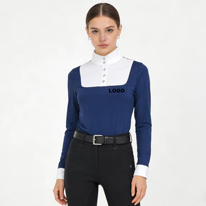 Camisa de equitación de manga larga para mujer de alta calidad, cuello alto, botones frontales, corte ajustado, ropa de competición ecuestre, personalizable - Product Image 1